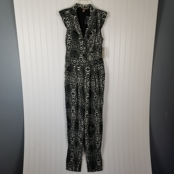 Charlie Jade Womens Snake Print Jumpsuit Small Utility Cap Sleeve Black Gray NWT - Picture 5 of 16